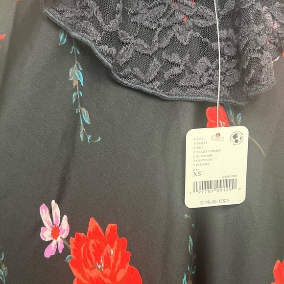 Free People Warm Hearts Lace & Satin Midi Dress, Black Multi size XS NWT - Picture 6 of 8